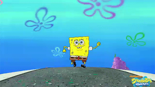a gif of Spongebob walking down a road